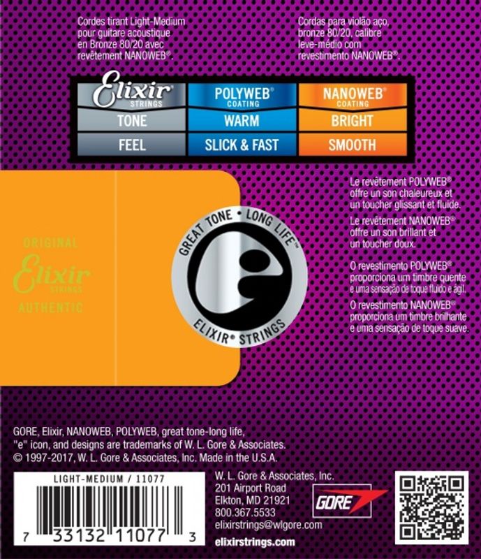 Elixir 11077 Acoustic 80/20 Bronze NANOWEB 012-056