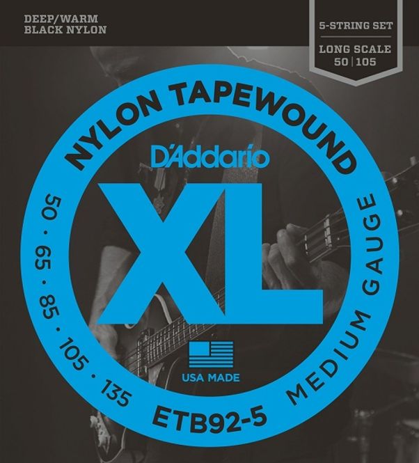 Hovedbilde D'Addario EETB92-5 Bass Strenger, Black Nylon, Long Scale
